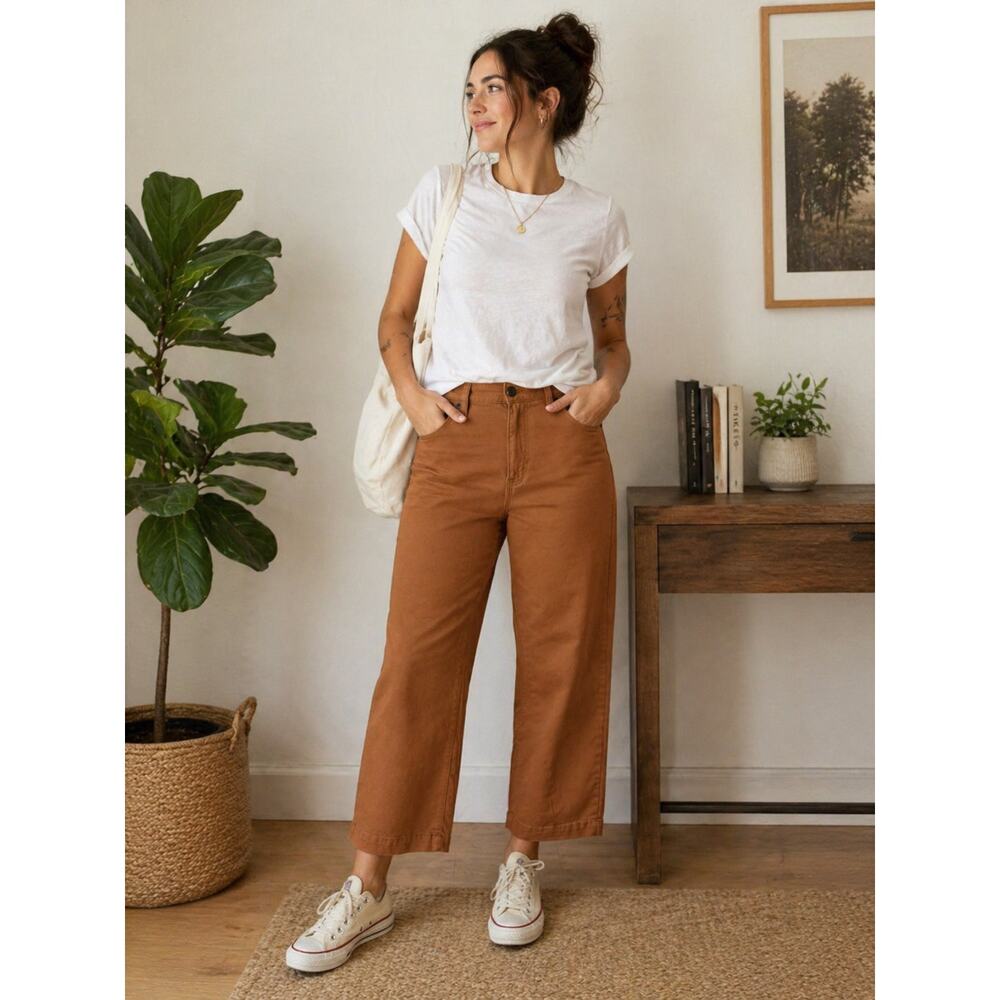 Lands’ End Women’s Pants Size 14 Brown Cropped Straight Leg Casual Chino